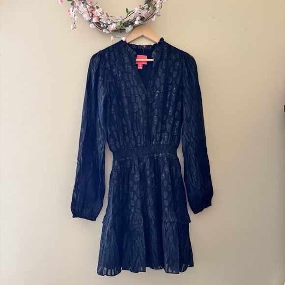 Lilly Pulitzer Avelynn Silk Dress Black Onyx Seeing Spots Metallic sz 8 NWT $258 - Picture 2 of 10